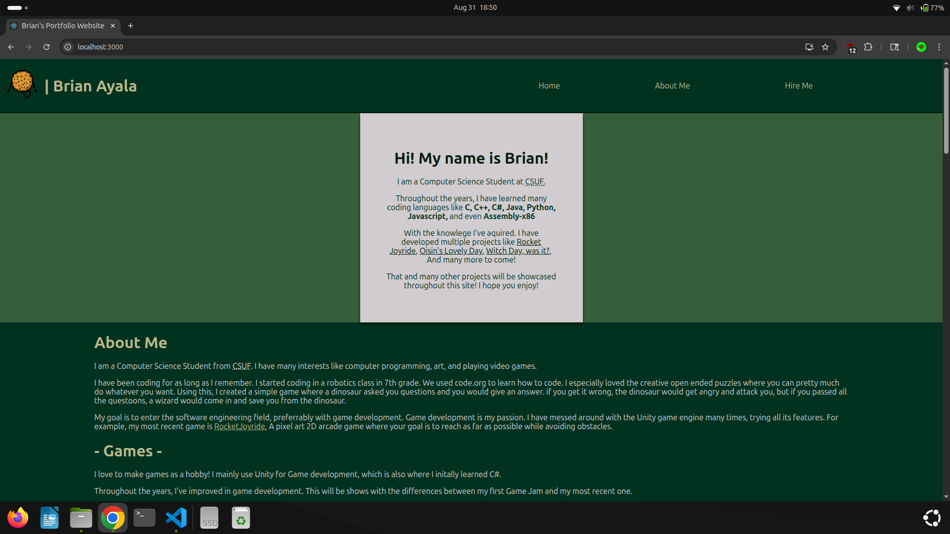 My portfolio Website Homepage